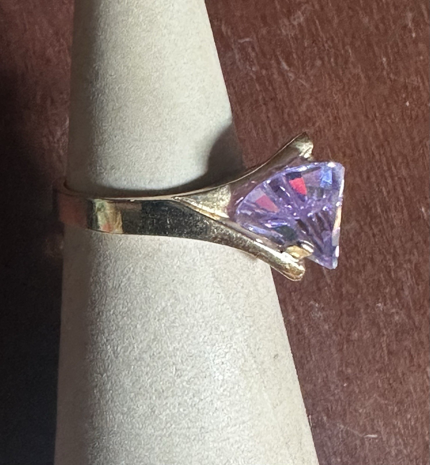 Vintage STERLING SILVER Gold Pl. Laser-cut Purple CZ Ladies Cocktail Ring Sz 8.5