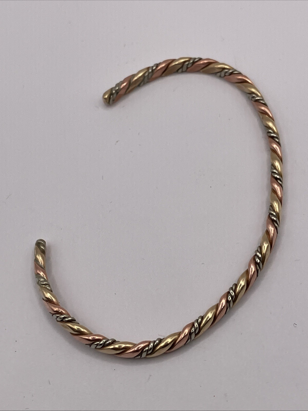 VTG Signed Sergio Lub Mixed Metals Copper & Brass & Silver Twisted Cuff Bracelet