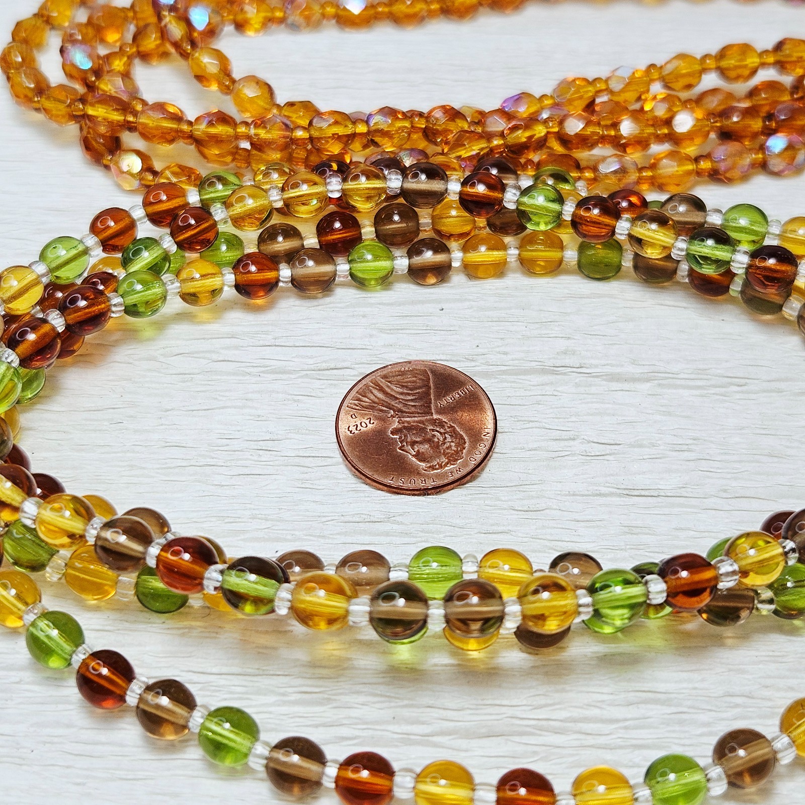 2 Long Necklaces Czech Glass Molded Faceted Beads Fall Multi Colors 45″