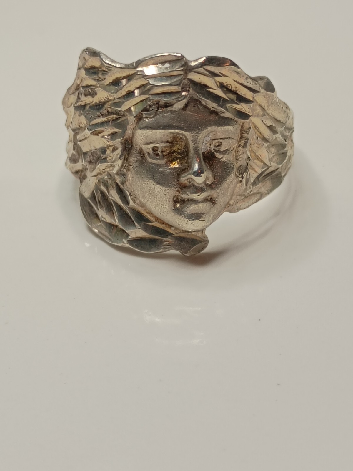 Retro Art Nouveau Style Sterling Silver Portrait Ring – Size 7.75