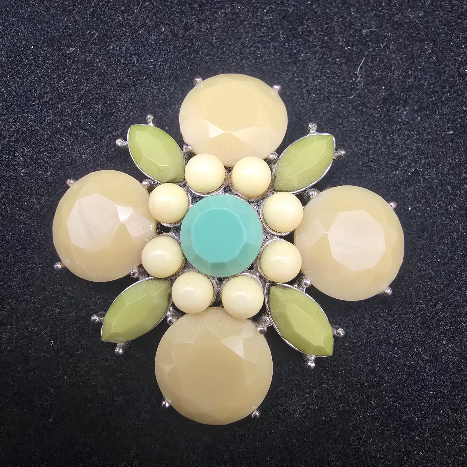 Pastel Green Yellow Flower Brooch Acrylic Costume Jewelry Spring