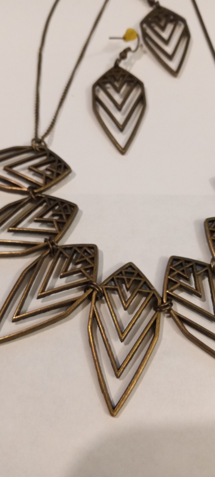 Vinegar Brass Tone Art Deco Influence Earrings & Necklace Set