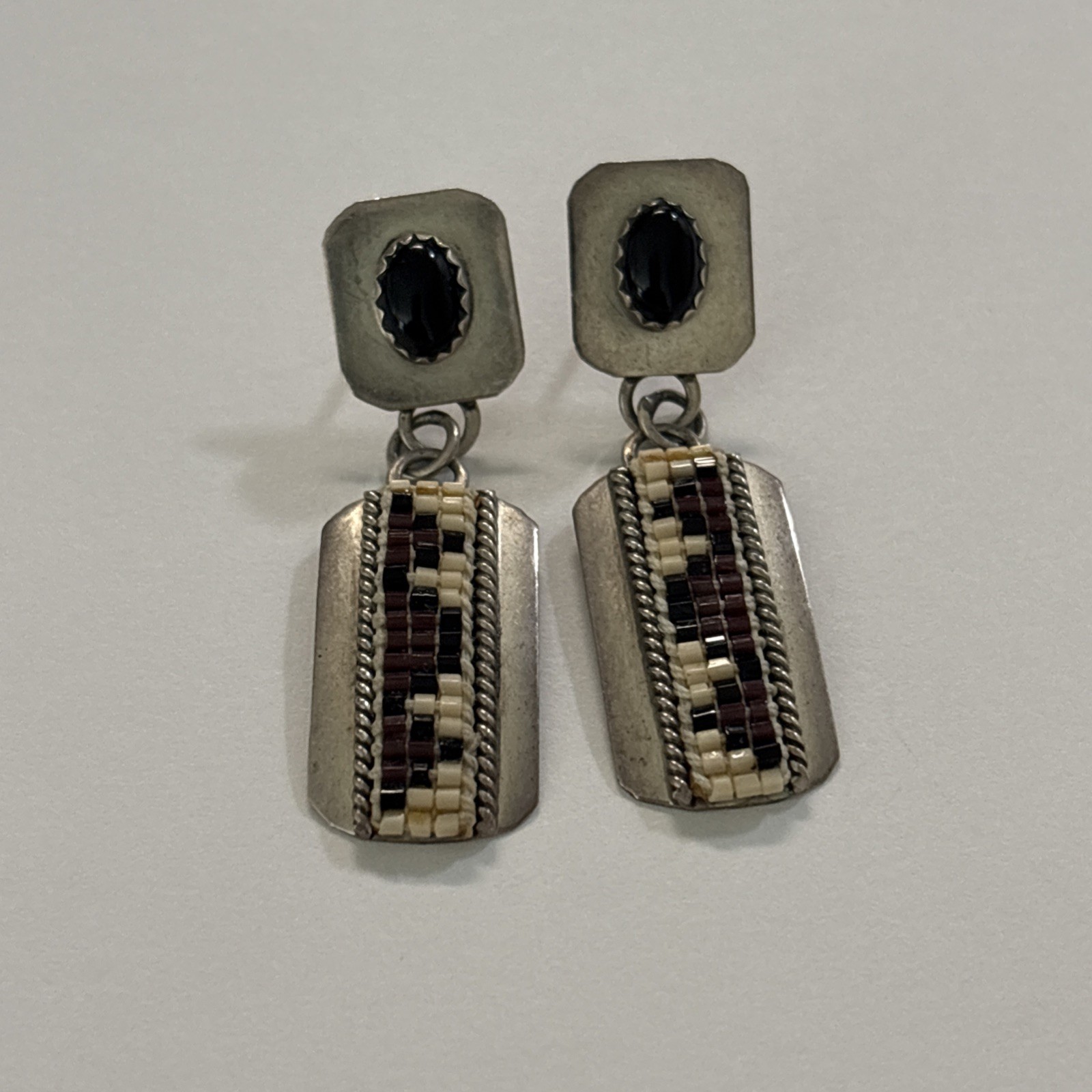 Vintage B Sterling Silver Multicolor Stone Stud Earrings 5.5g. -Length-1.5”