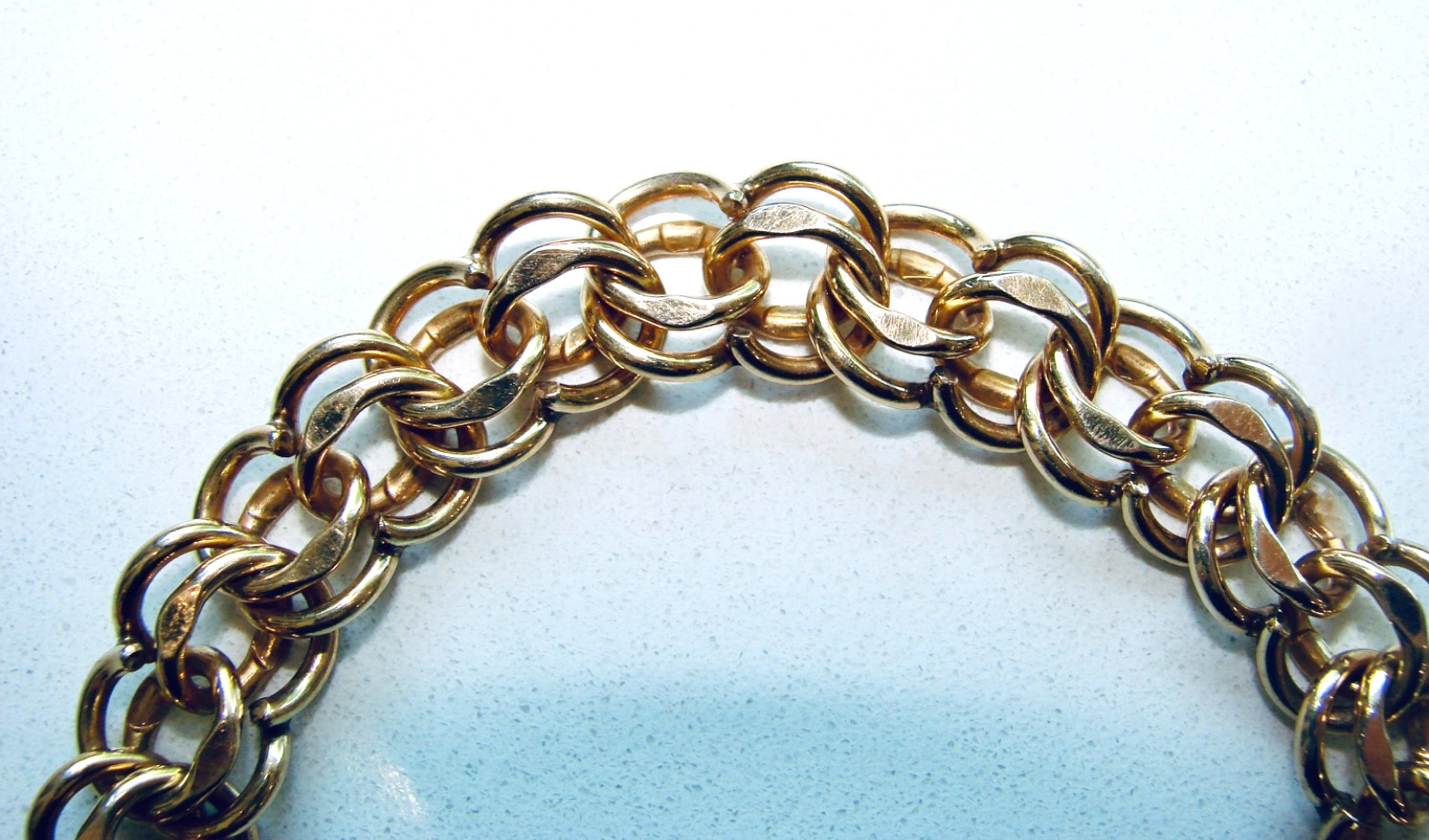 Vintage 12K Gold Filled Forstner Double Link Charm STARTER CHAIN Bracelet 7.25″