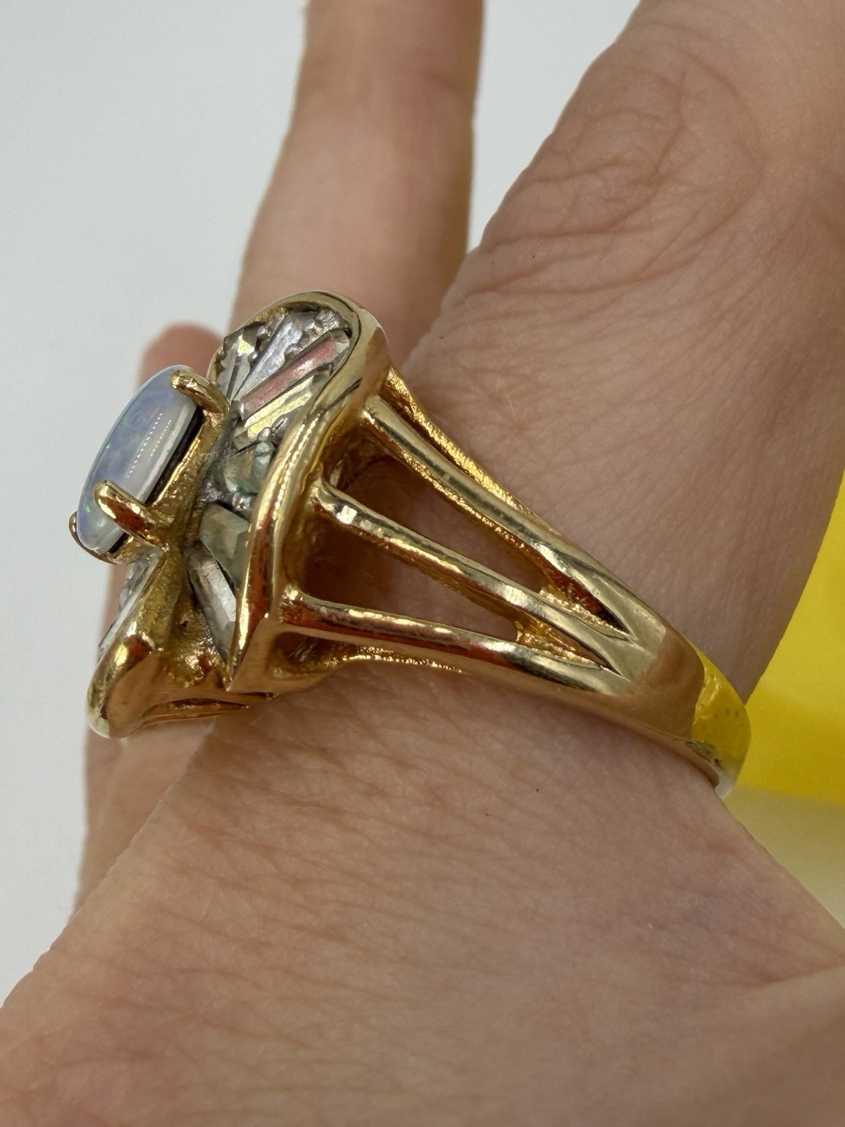 Vintage Ring Costume Cocktail Baguette Opal Statement Size 8 Plated