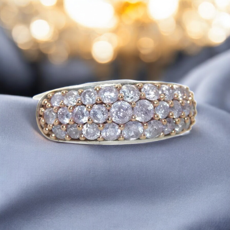10K Gold Natural Pink Diamond Ring 1CTTW Cluster Band Row Ring Size 9 -4.2g