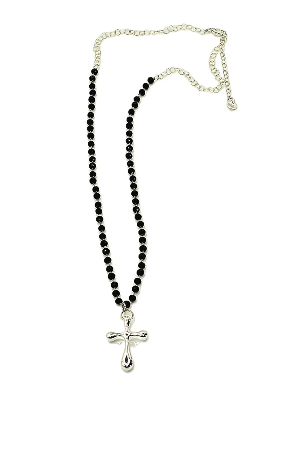 Sterling Silver Cross Necklace Adjustable Black Rosary Chain Lightweight