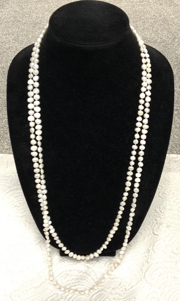 Vintage Freshwater Baroque Pearl Hand Knotted High Luster Rope 66” Necklace