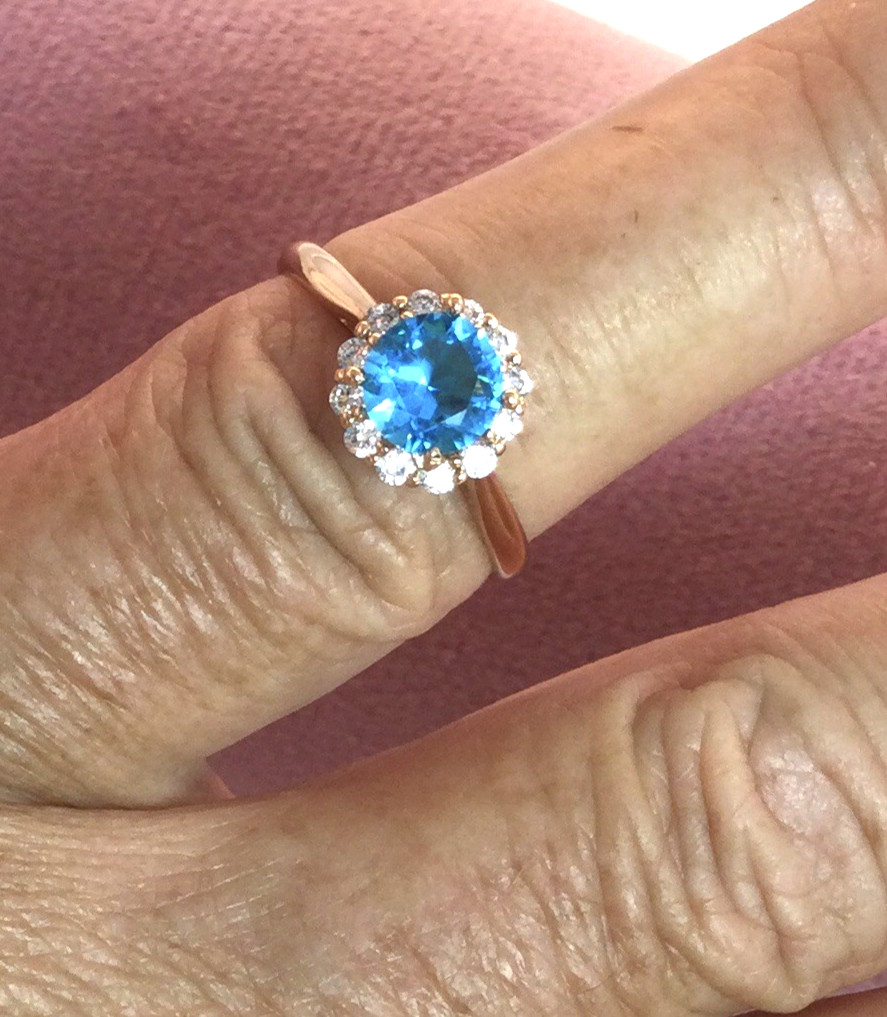 Vintage Jewellery Gold Ring Blue Topaz White Sapphires Antique Deco Jewelry P