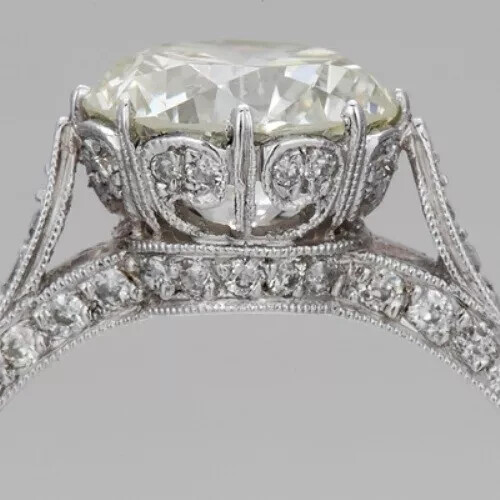 Art Deco Style White Lab Created Diamond Engagement 14K White Gold Finish Ring