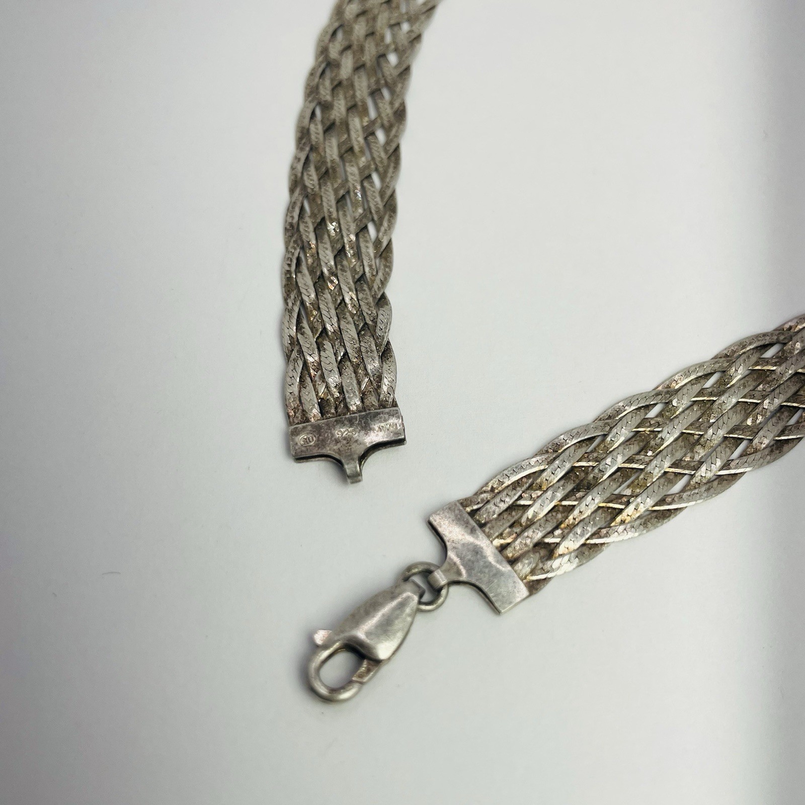SU Italian Woven Mesh Link Sterling Silver Choker Chain 17.5in (23.75g)