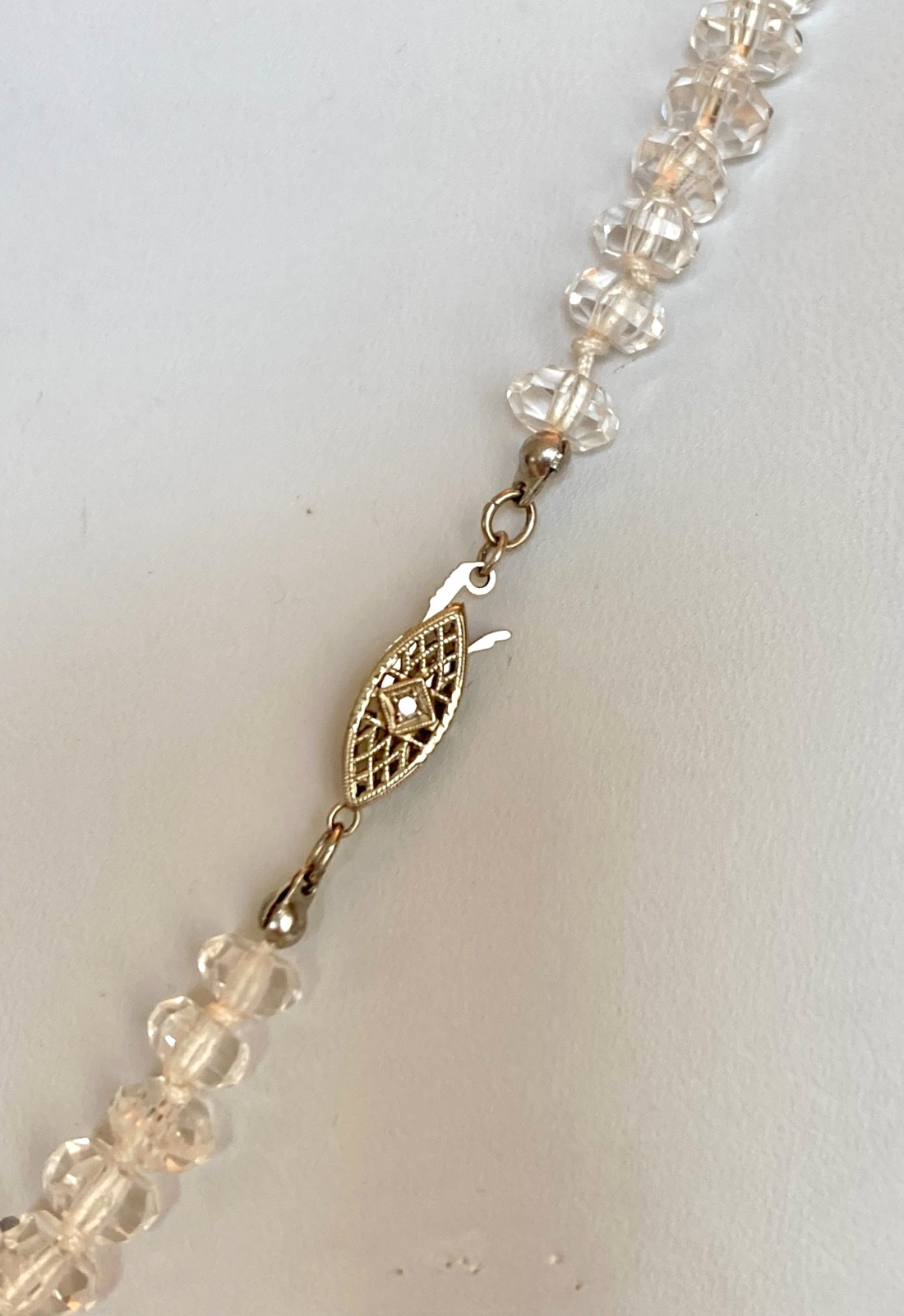 Art Deco Rock Crystal Graduated Hand Knotted 14k Diamond Clasp