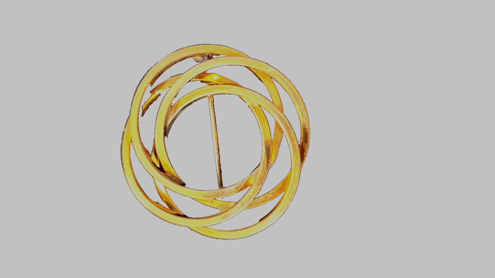 Vintage love knot circle pin 1+1/4″ marked 1/20 gold filled WRF used good cond.