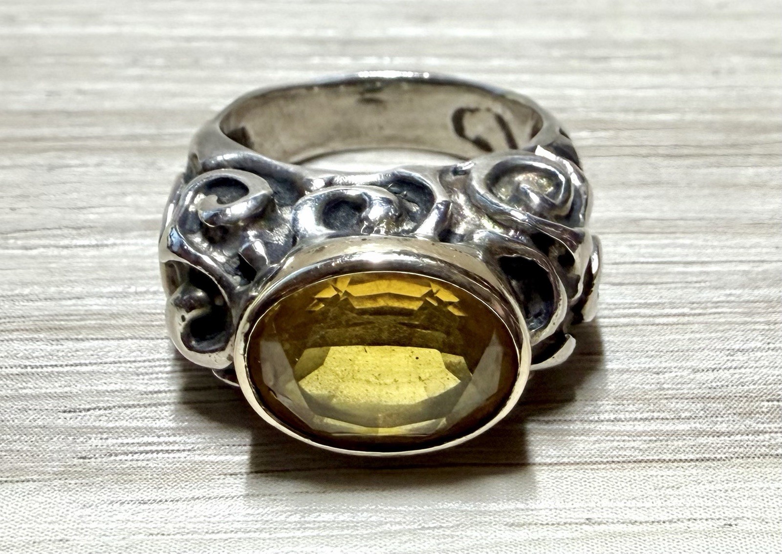 Dian Malouf Sterling Silver & 14K Gold Abstract Swirl Citrine Ring, Size 8