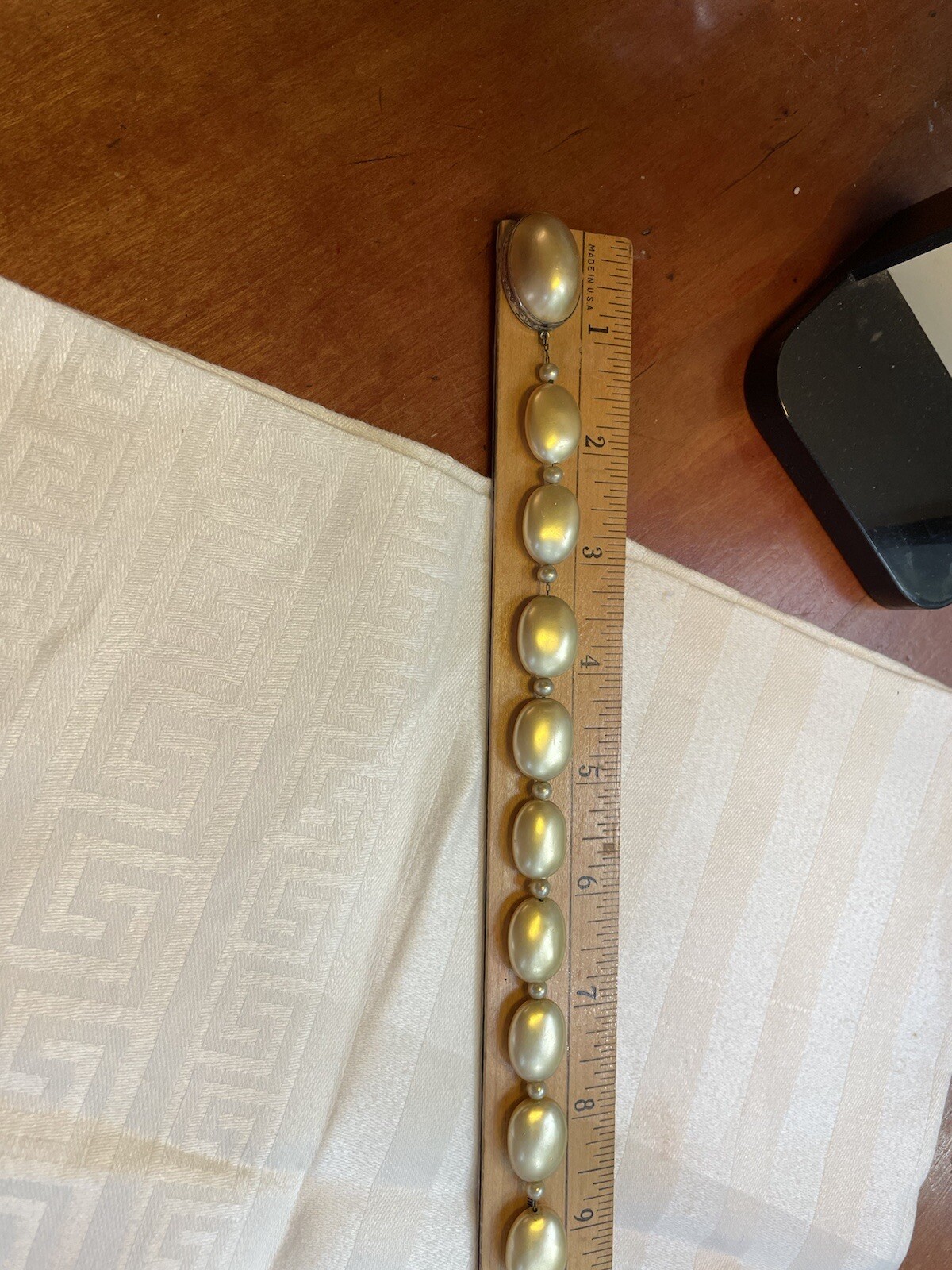 Vintage Sterling Silver Champagne Pearl Disk Necklace 16″