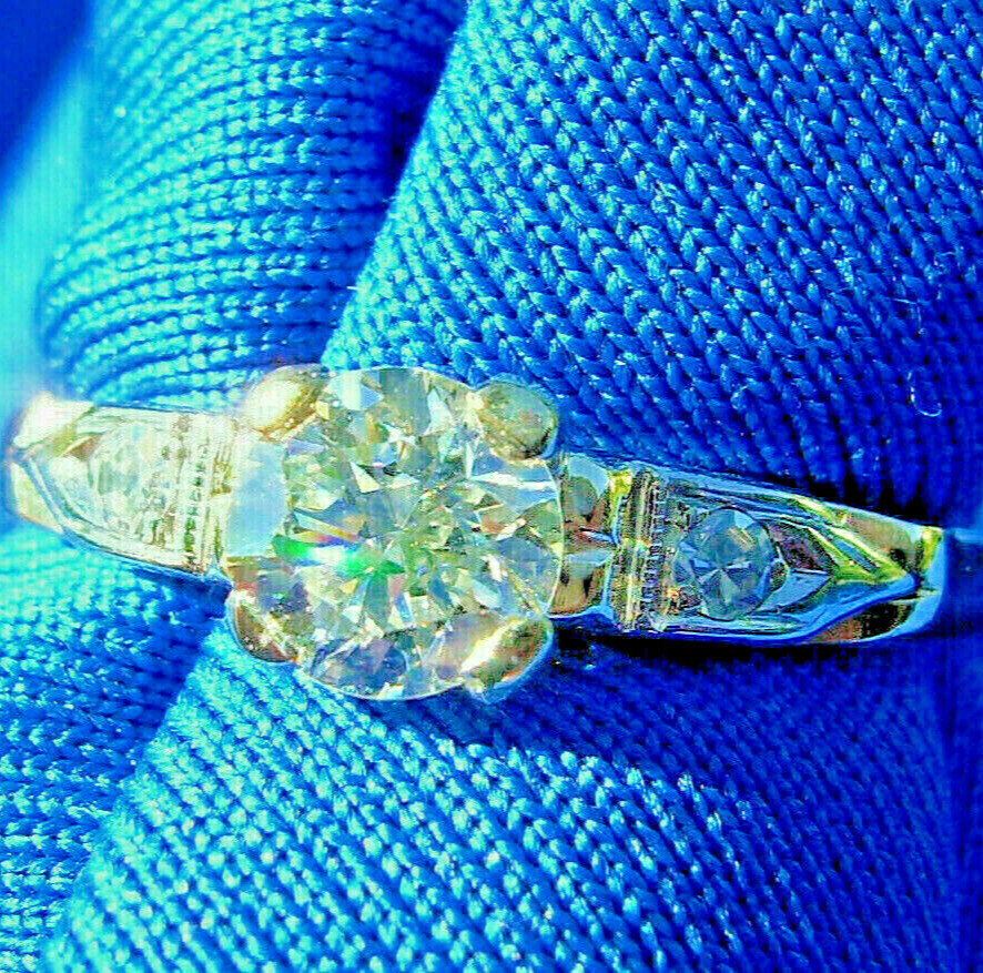 Original EARTH MINED DIAMOND Deco Engagement RING Vintage Solitaire 14K GOLD 6