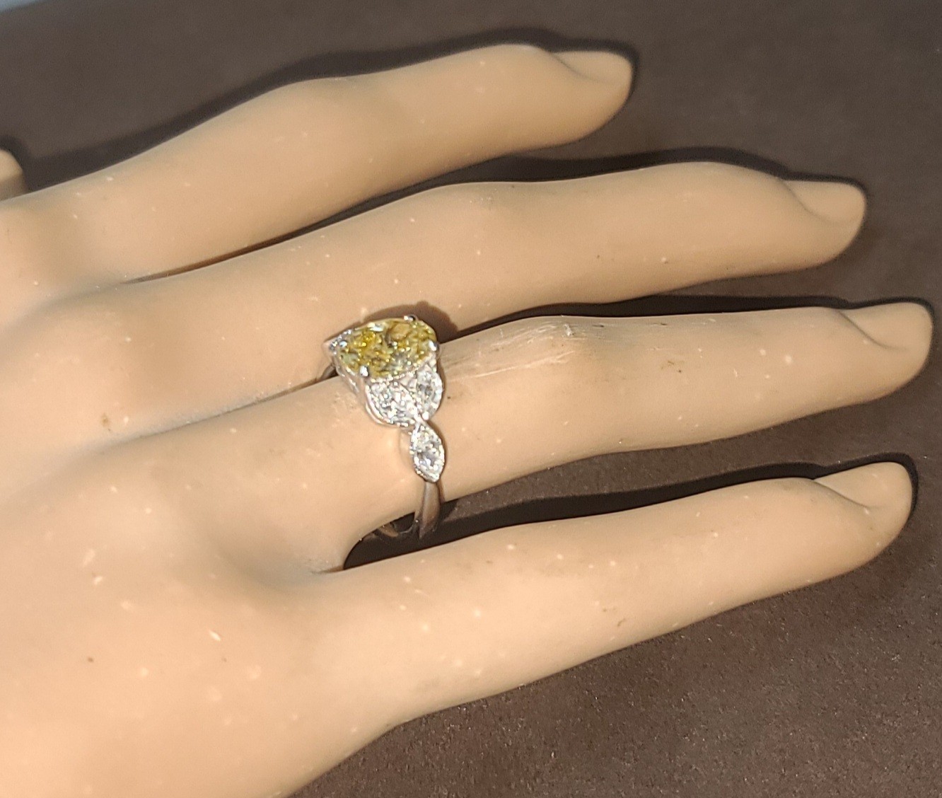 Vintage Platinum Engagement Ring 1.52CT.Natural Yellow Diamond Oval Shape