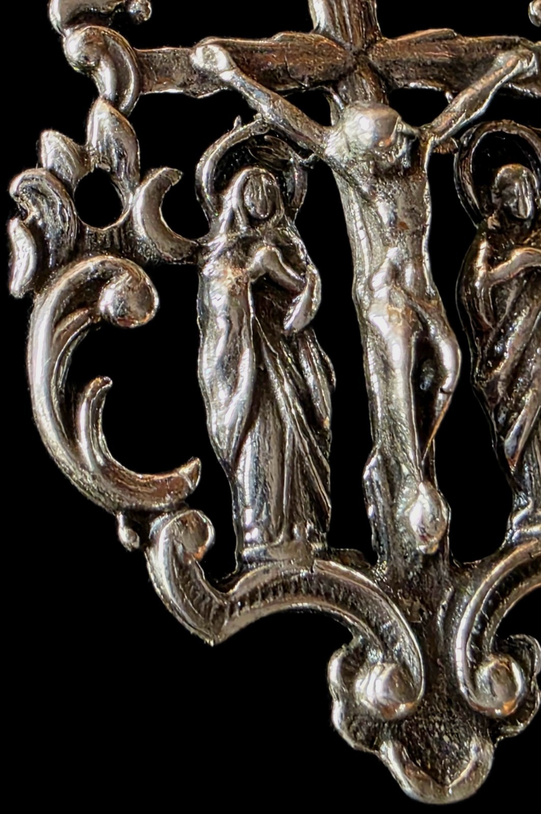 Fine Antique 19Th Century Silver Calvary Virgin Mary Jesus Pendant C 1875