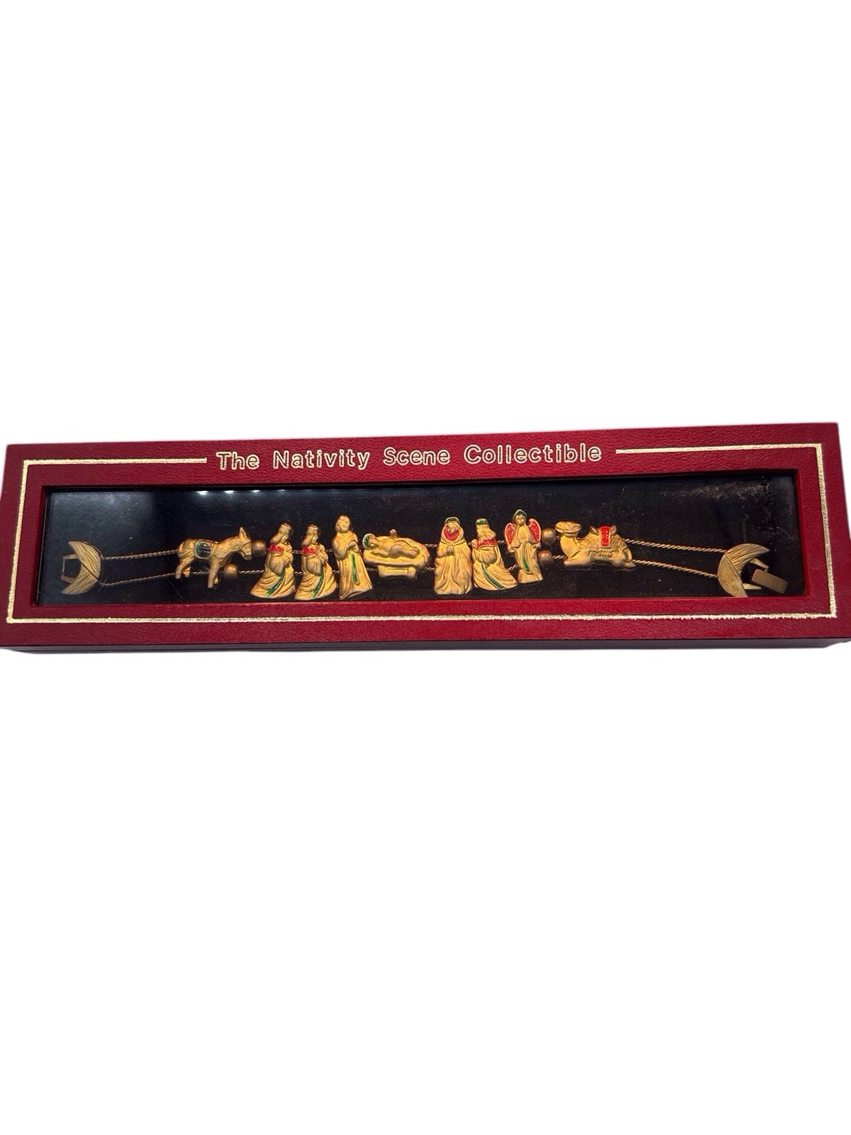 Christmas Nativity Gold-Tone Enamel Charm Slide Bracelet Signed Two Sisters WB