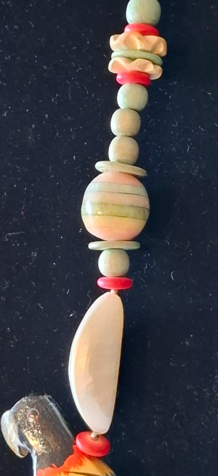 Vintage Tropical Jewelry Hand-Carved Parrots, Wood Beads, Seeds Necklace