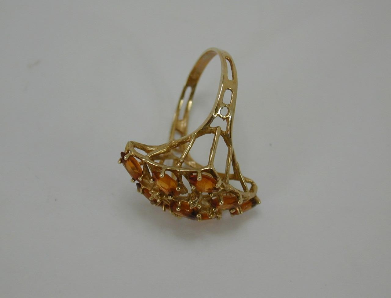Vintage 10K Yellow Gold Citrine Marquise Cluster Cocktail Ring Size 6 417 Solid