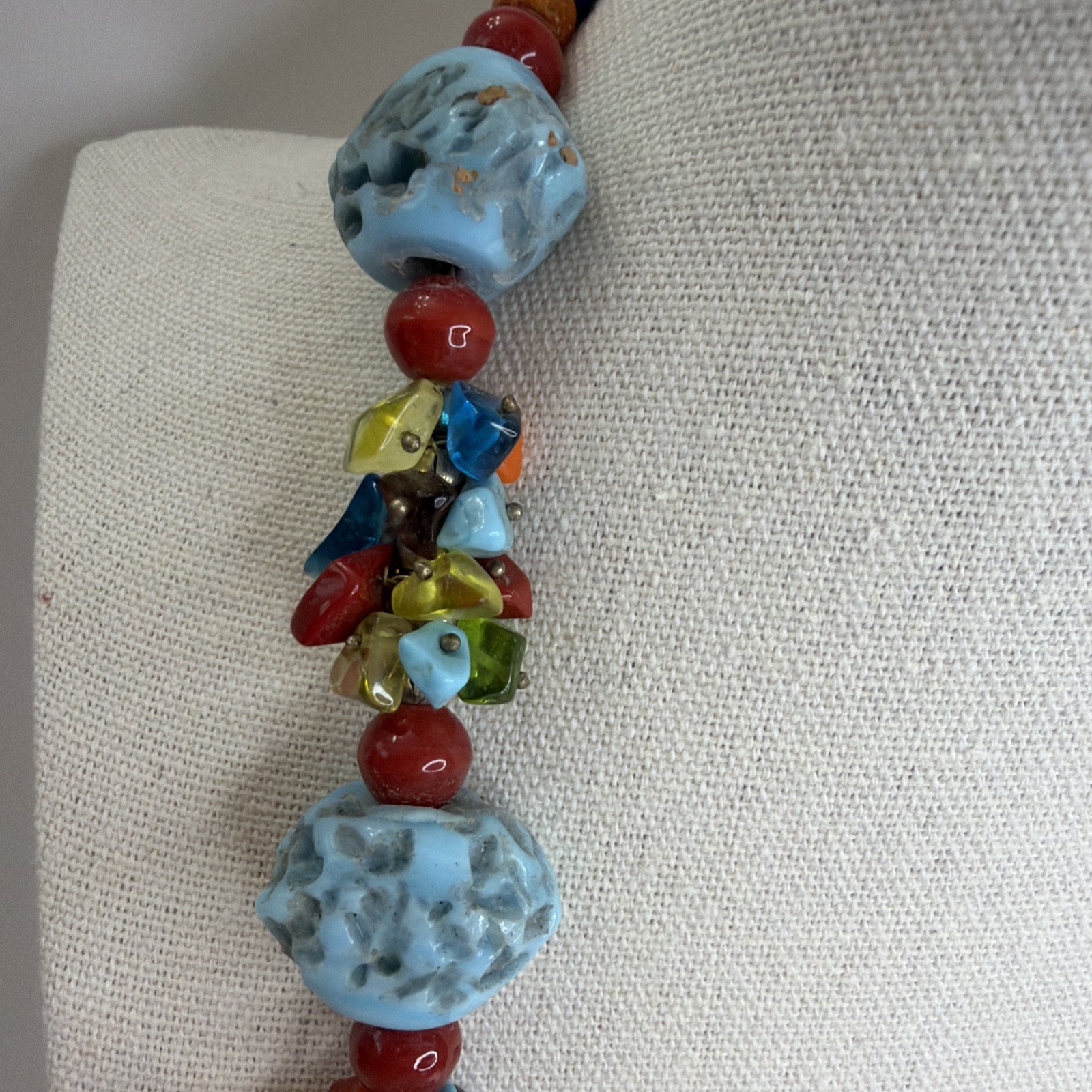 Handmade Multicolored Beaded Statement Necklace Chunky 32”
