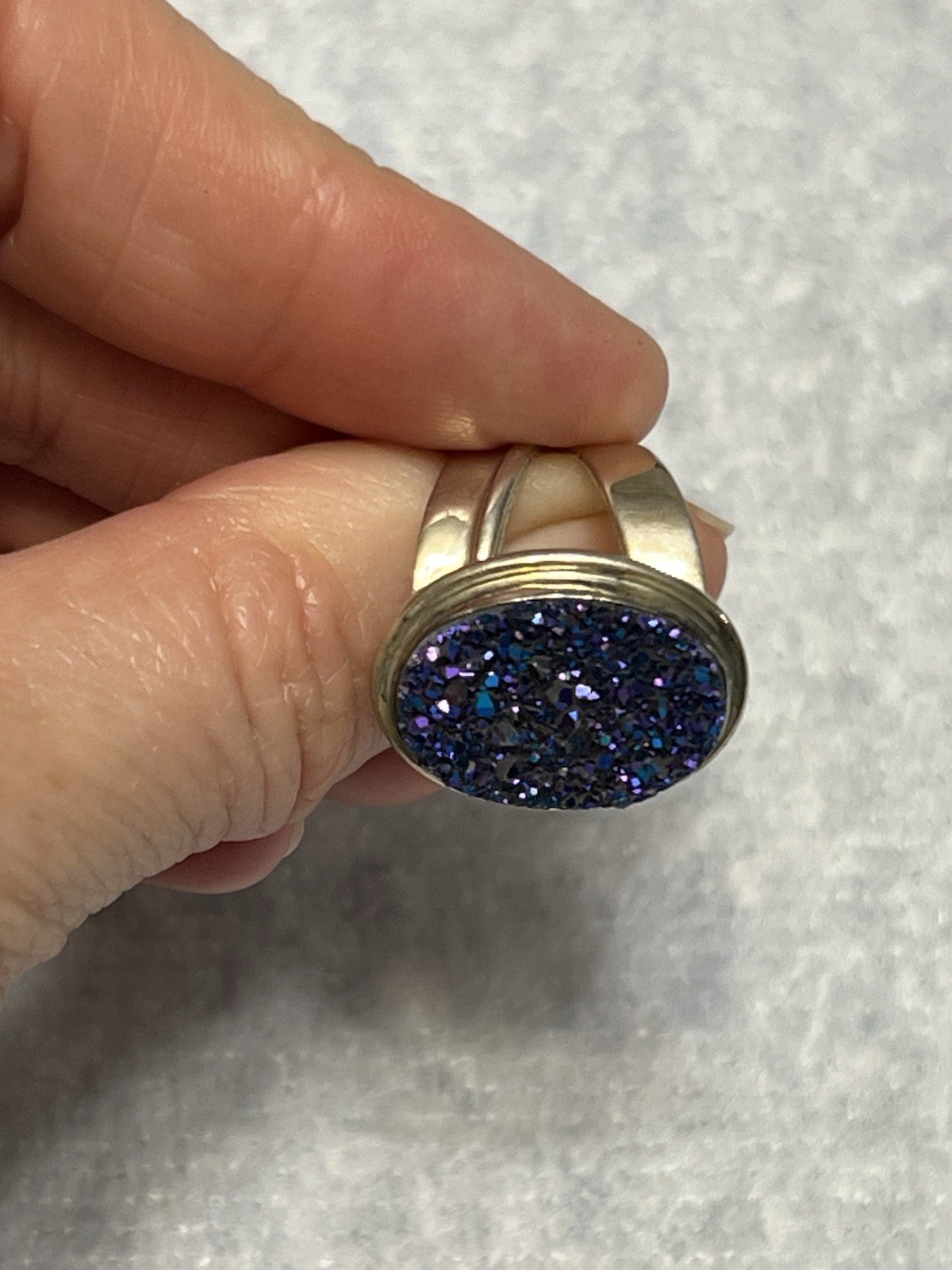 VINTAGE SOUTHWESTERN JAY KING DTR 925 STERLING PURPLE BLUE DRUZY STONE RING 5.5”