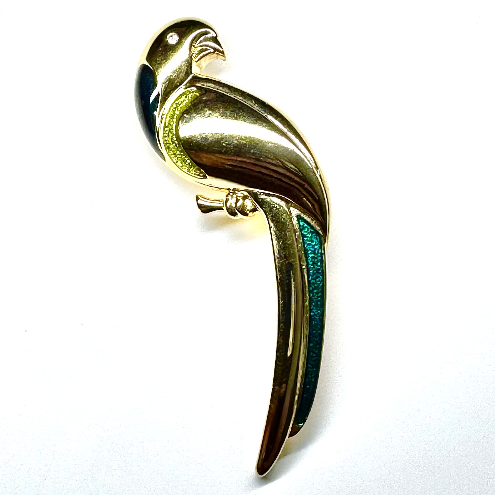 Vtg LIZ CLAIBORNE LC – PARROT Brooch – Colorful Enamel – Polished Gold plate