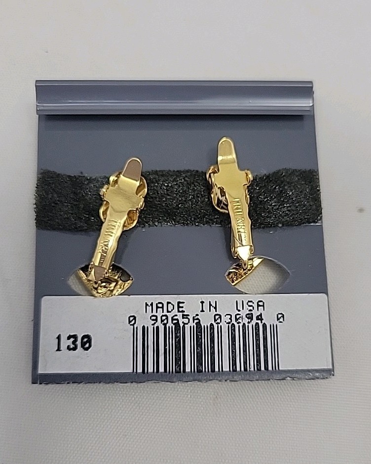 TRIFARI Gold Tone Clip on Earrings Signed Vintage Jewelry 1.5″