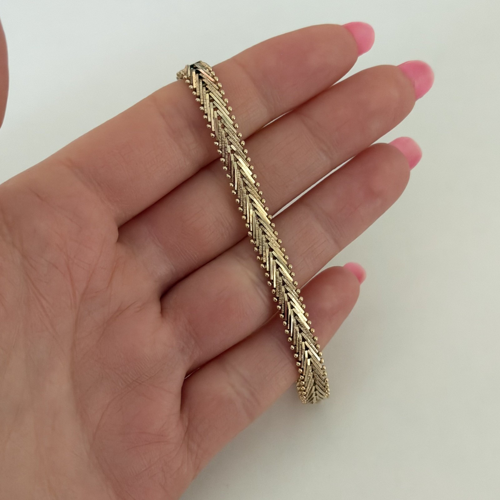 925 Italy Sterling Silver Gold Vermeil Vintage Chevron Mesh Chain Link Bracelet