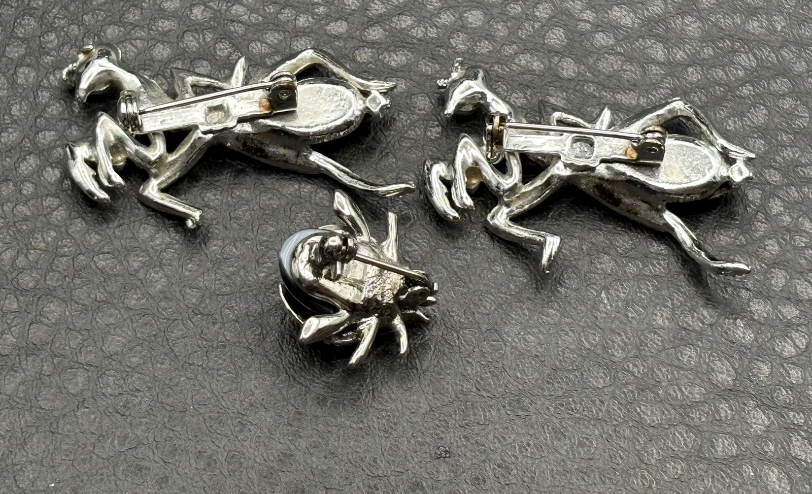 Vintage Lot Of 3 Insects 2 Praying Mantis 1 Beetle Brooch Enamel Crystal Bug Pin