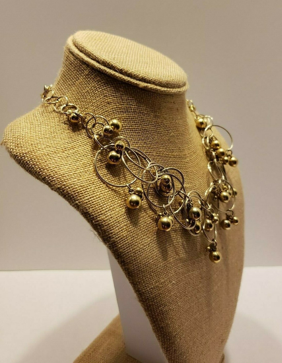 Talbots Statement Necklace Gold Tone Circle,Hoop Dangles 16″ 3″ extender
