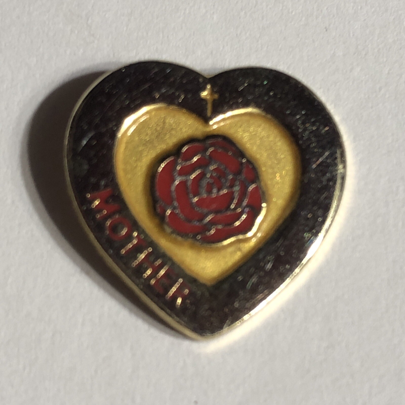 Mother Rose Heart Pin Gold Tone Colored Red Flower Valley Casting Mother’s Day