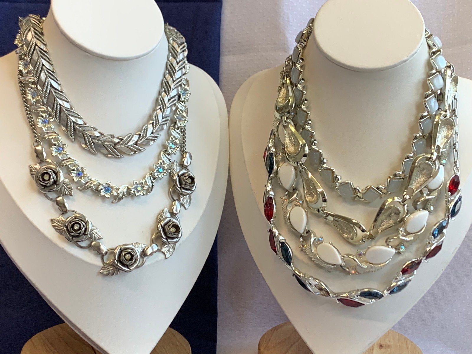 Vtg Necklace Lot Costume Jewelry Coro Monet Rhinestones Lucite Faux Gemstones