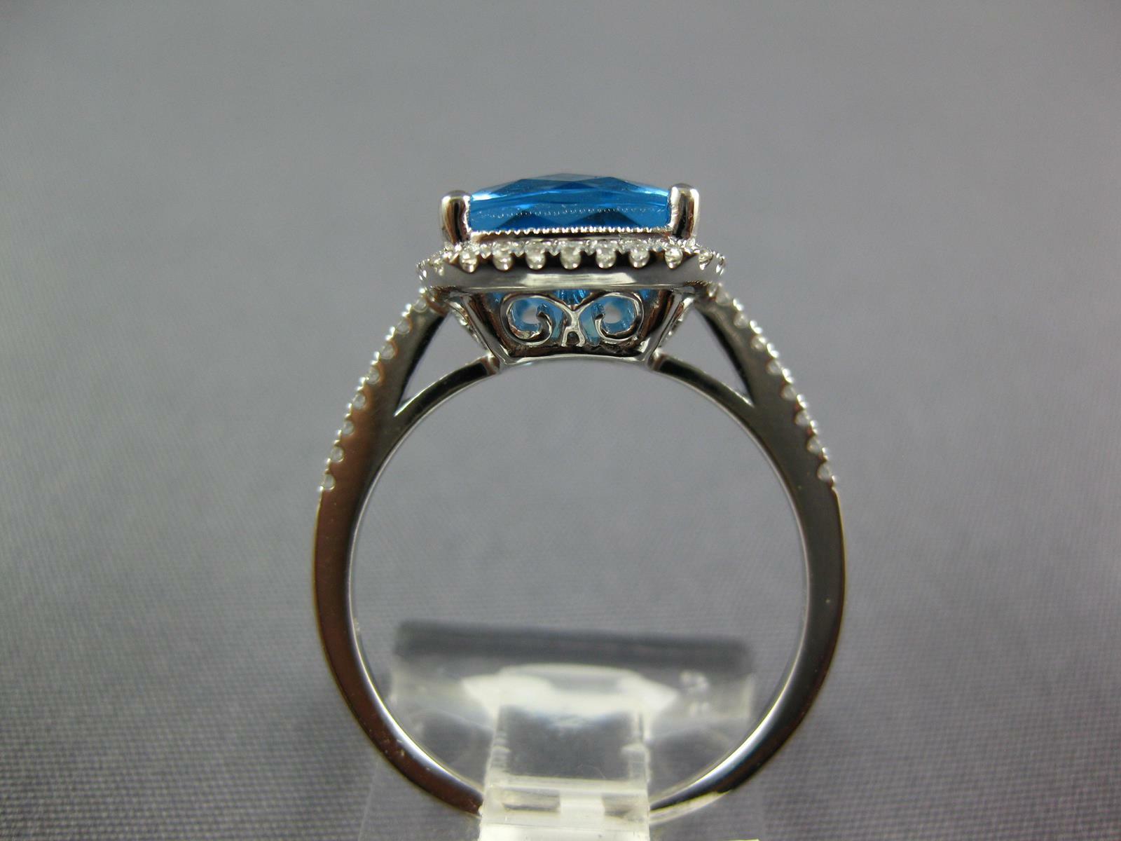 LARGE 4.20CT DIAMOND & AAA BLUE TOPAZ 14KT WHITE GOLD CUSHION FILIGREE FUN RING