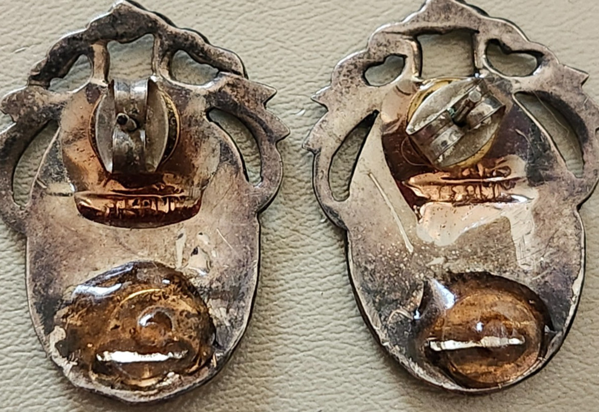 Sterling Silver Siam Niello Dancer Vintage Post Pierced Back Earrings & daily sh