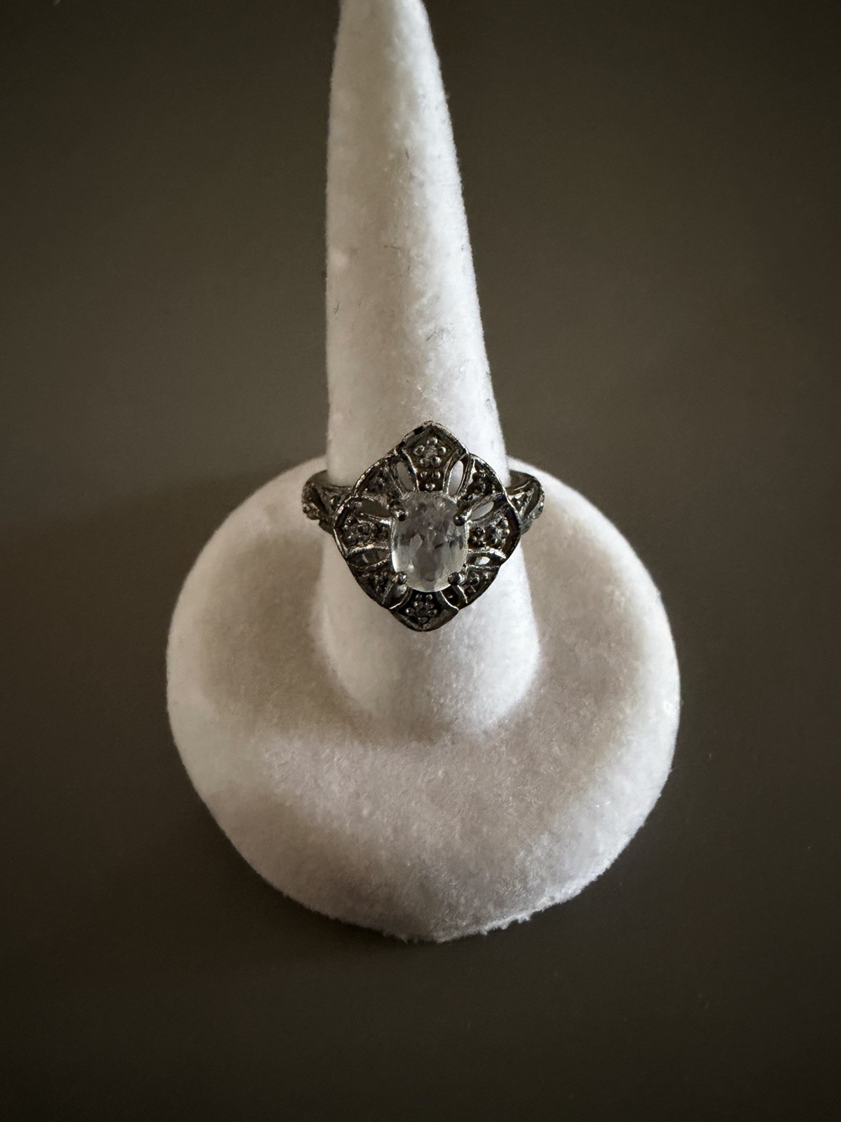 Vintage Style sterling silver clear topaz and CZ ring size 5