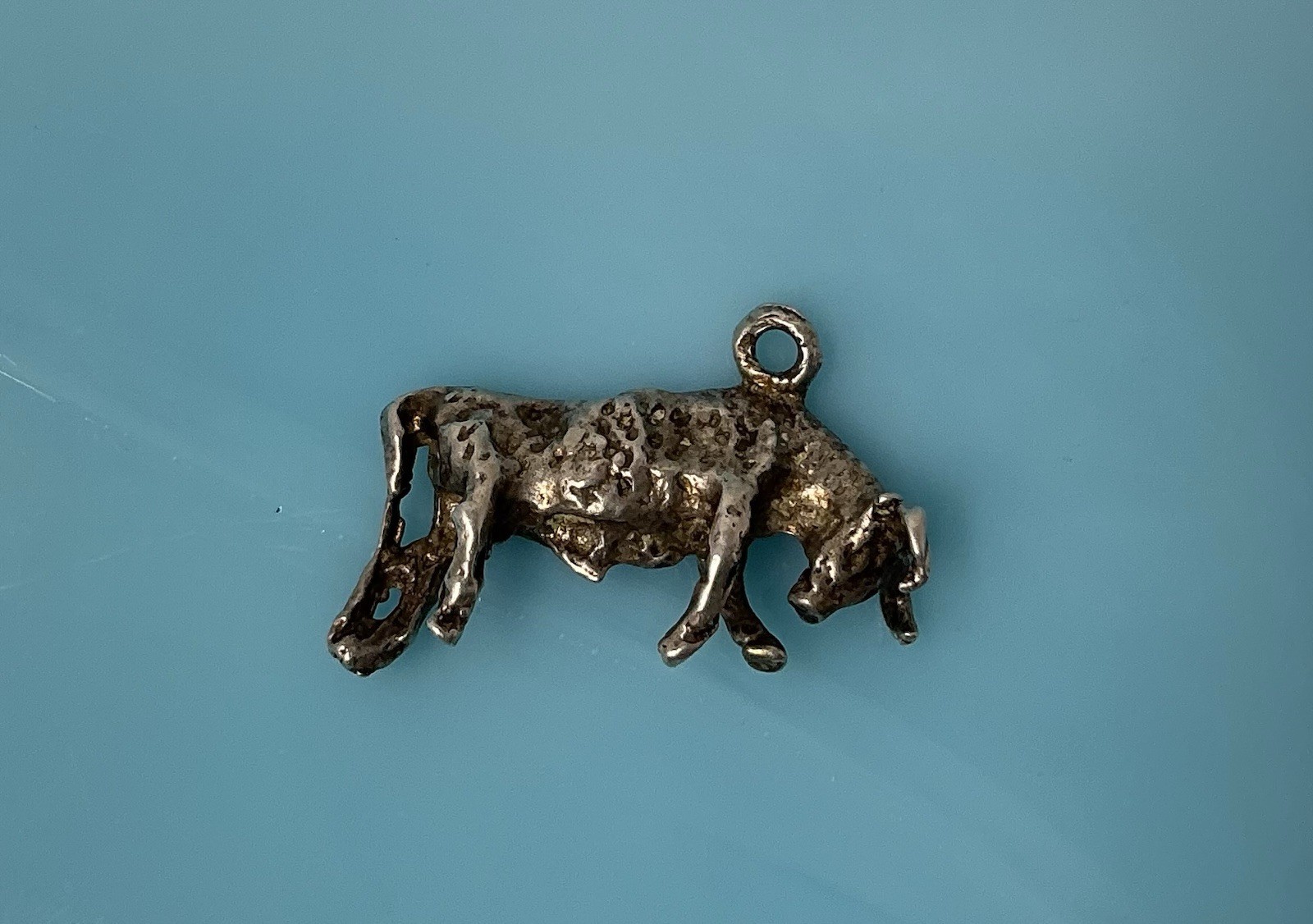 Vintage Sterling Silver Solid Head Down Bull Cow Longhorn Steer Spain Charm 4.4g