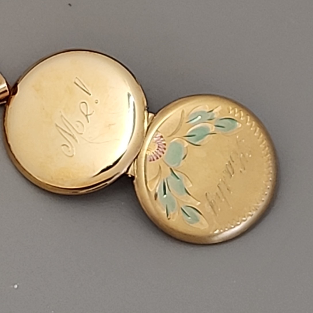 Vintage Locket Necklace Etched Kathy Gold Filled Enamel Accents 18″