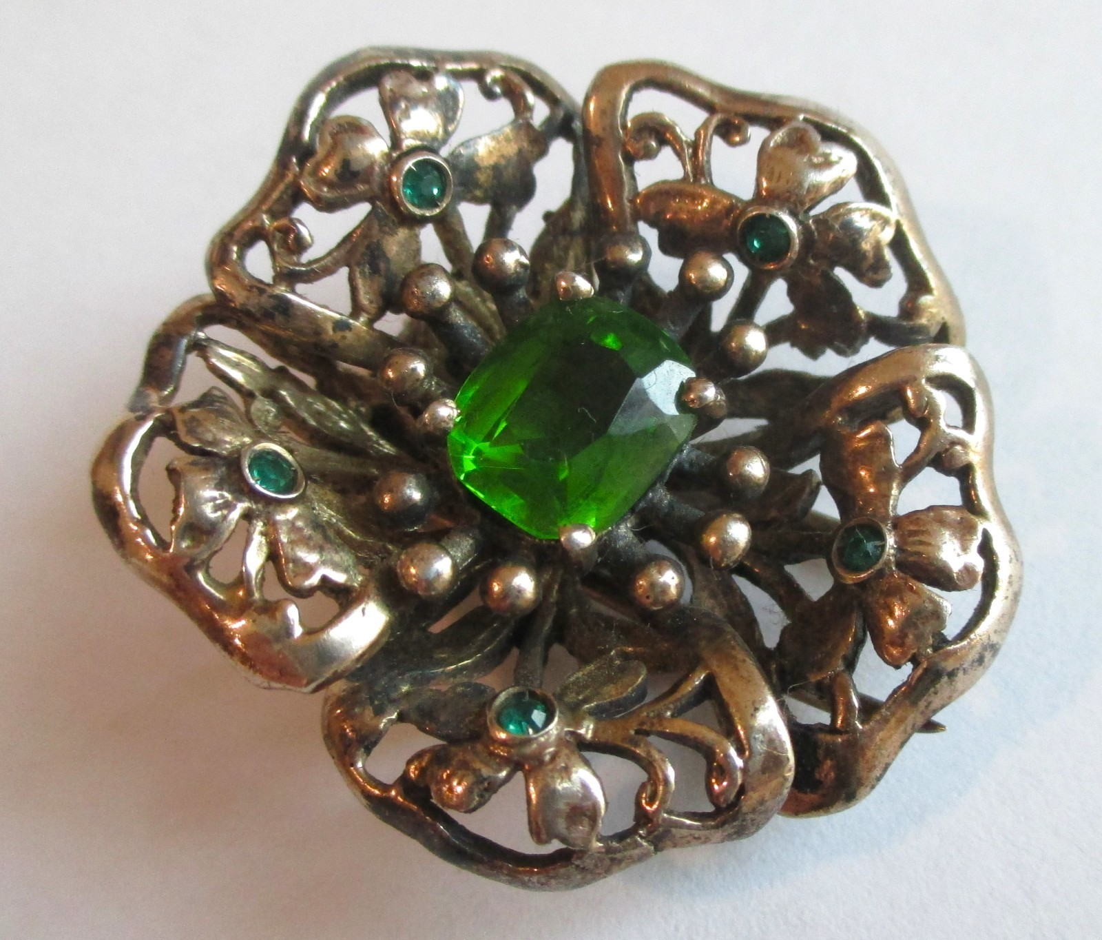 PAIR VINTAGE STERLING SILVER RHINESTONE FUR CLIP BROOCH GOLD WASH FLOWER LOT