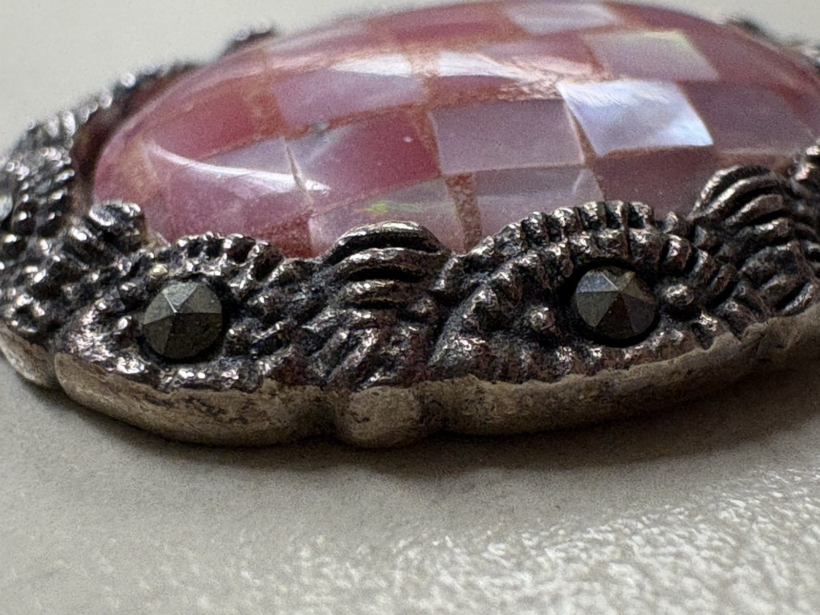 Beautiful Vintage Unique Pink Stone 925 Italy Pendant & Chain Necklace 925 Nice