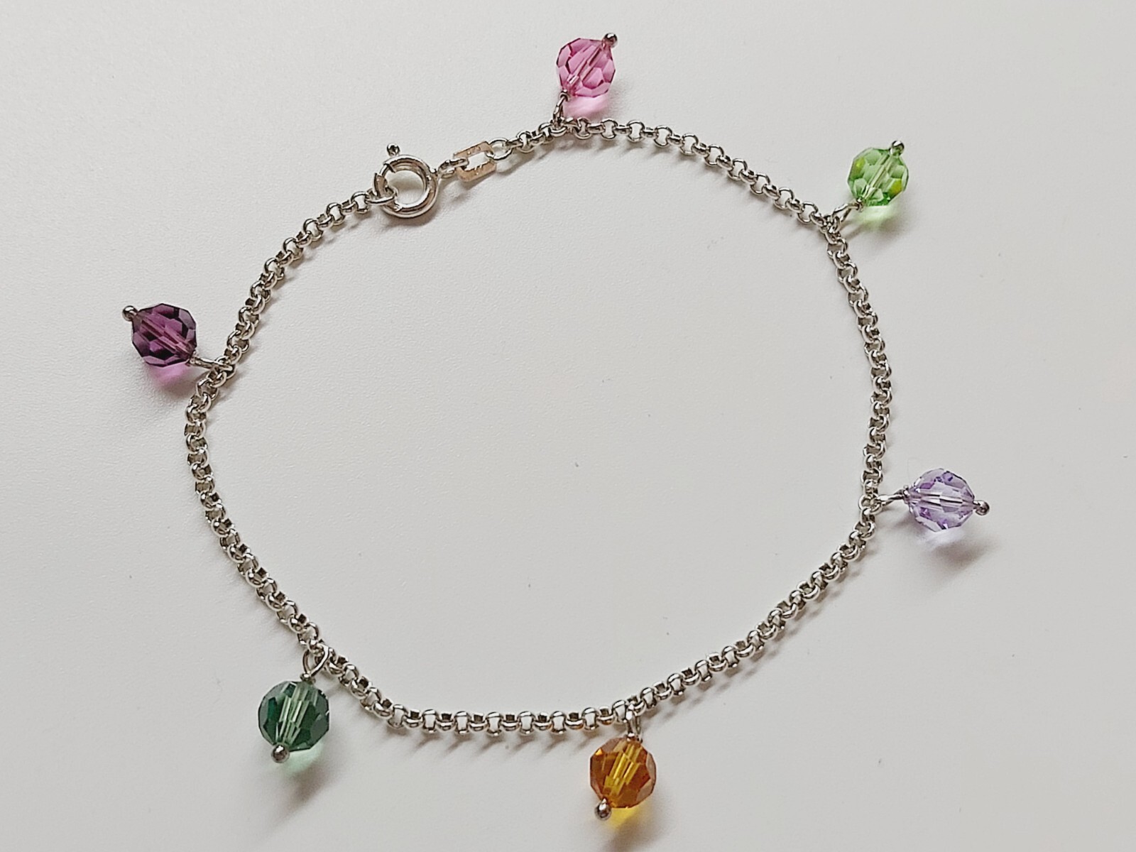 Beautiful Vintage Silver 925 Ladies Multicolor Czech Glass Beads Bracelet