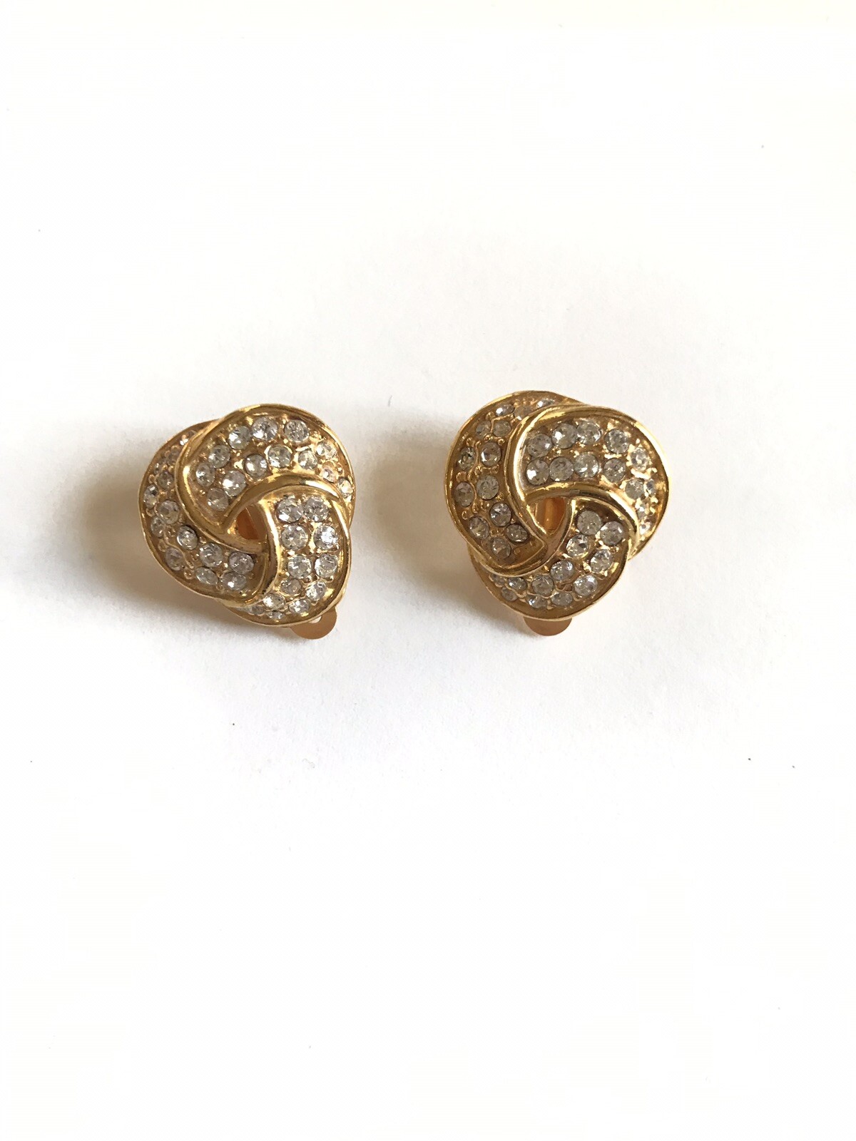 SPARKLY VINTAGE GAY BOYER RHINESTONE GOLDTONE CLIP EARRINGS