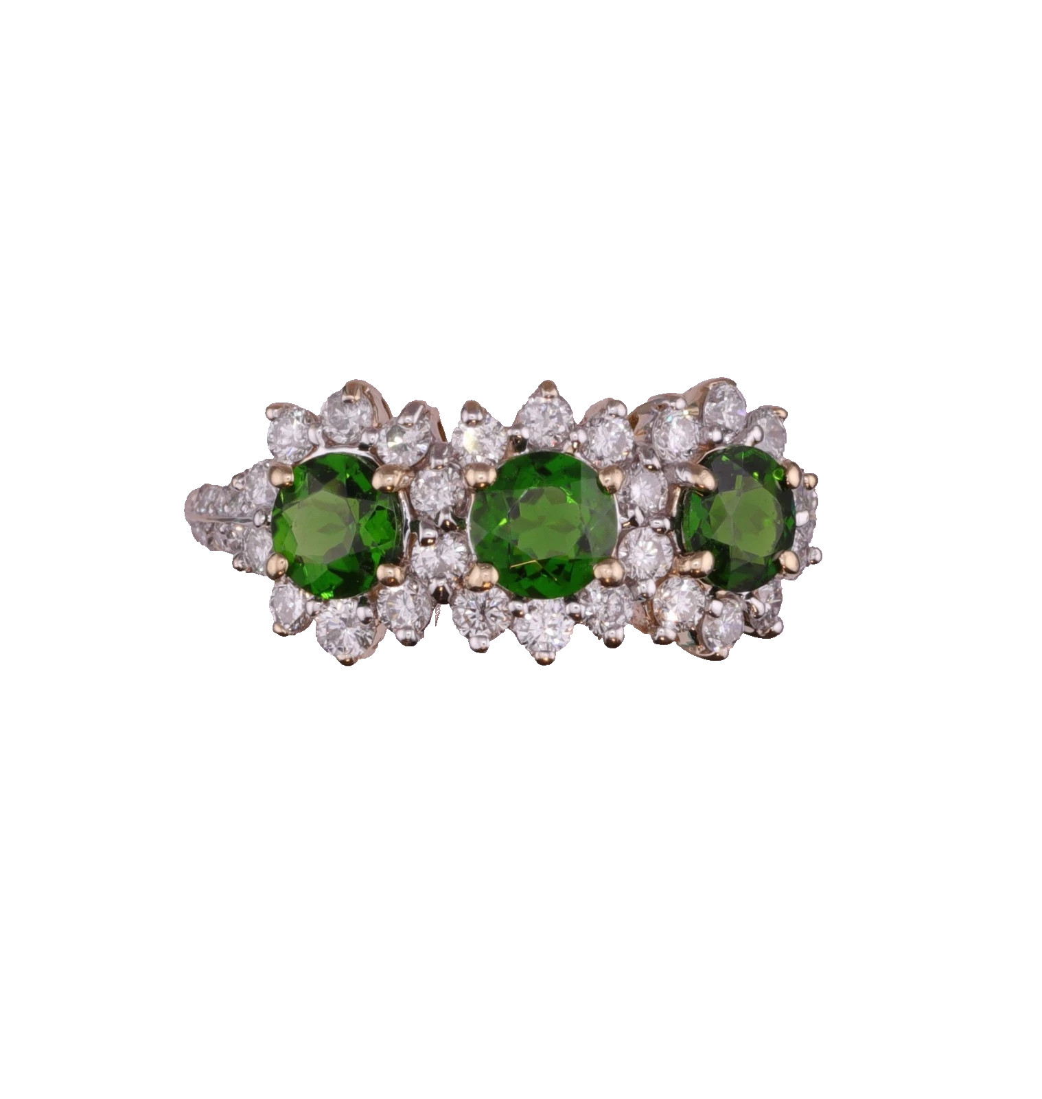 Diamond and Green Tourmaline 3 Stone Right Hand Ring 14K 2.5 Carats – Size 7-1/2