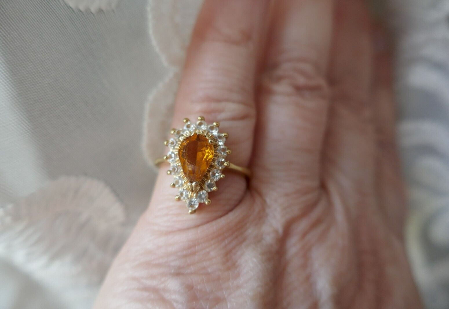 VTG Lot GP Set Citrine & Clear CZ Bracelet Pendant Necklace Enhancer Brooch Ring