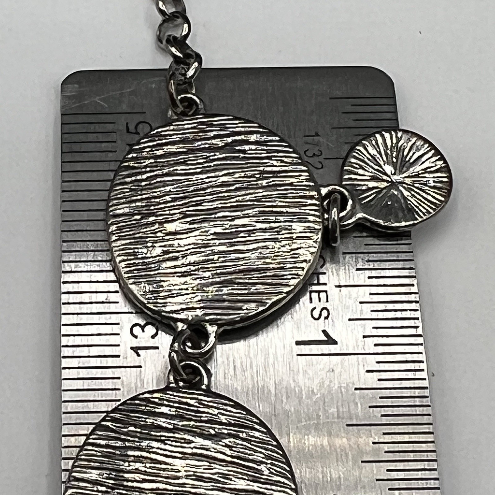 Vintage Brutalist Bib Necklace Silver Tone Disc Fringe Statement Adjustable