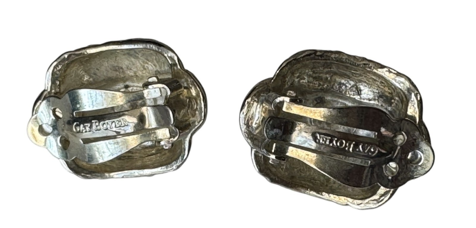 Gay Boyer Shell Earrings VTG Clip On Silver Tone 80s 90s Designer Signed