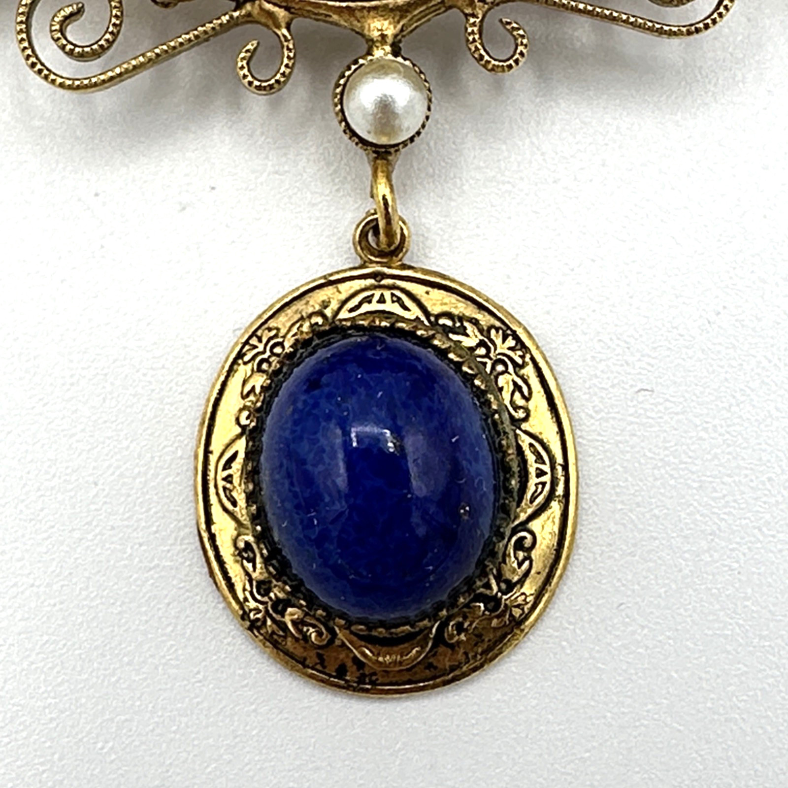 ORIGINAL BY ROBERT vintage brooch – Victorian Revival gold faux lapis pearl pin