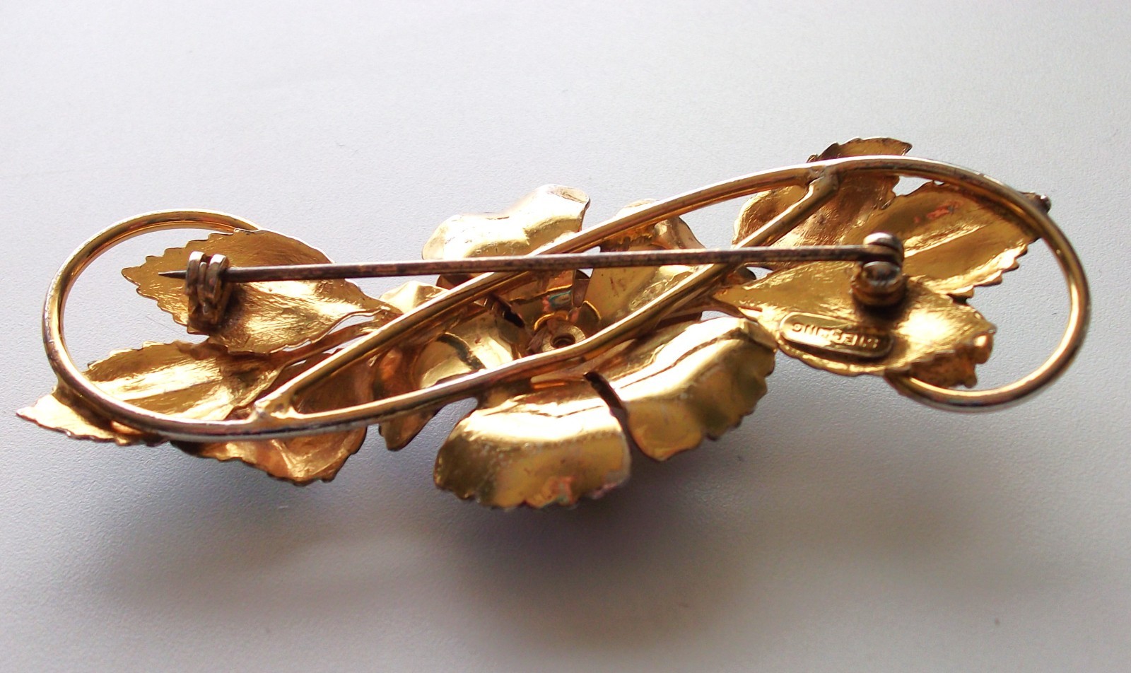 Lg.Sterling silver,Gold tone,enamel,vintage brooch,flower,purple,crystals,