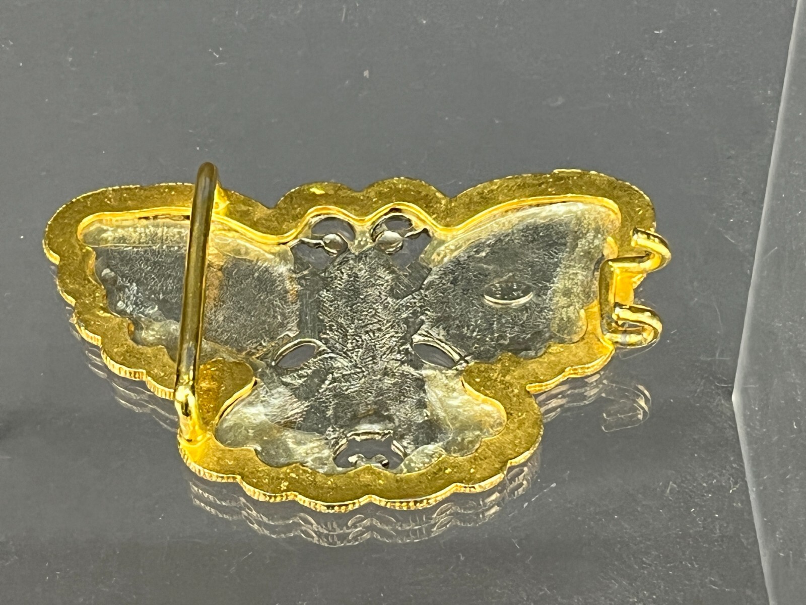 Vtg Signed KJL Kenneth J Lane Butterfly Belt Buckle with Gold Outline (J)